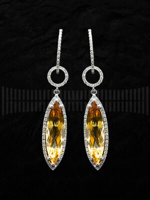 Pendientes de Oro Blanco con Diamantes y Citrino