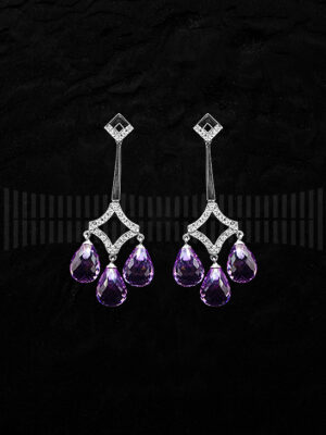 Pendientes de Oro Blanco con Diamantes y Amatista