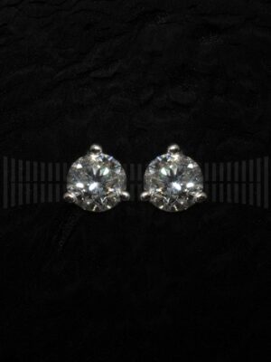Pendientes Chatón Oro Blanco Brillante 3 garras