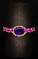 Sortija oro rosa cuarzo rosa amatista y brillantes