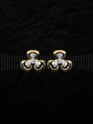 Pendientes trébol oro amarillo y brillantes