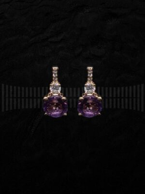 Pendiente Oro Rosa Amatista y Brillantes