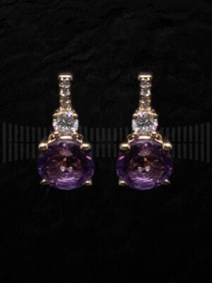 SSF 618-00153-PENDIENTE ORO ROSA AMATISTA Y BRILLANTES-detalle