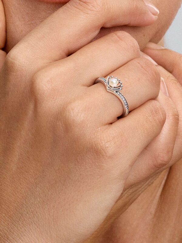 Anillo Perla Cultivada de Agua Dulce Tratada Concha Princesa Ariel Disney