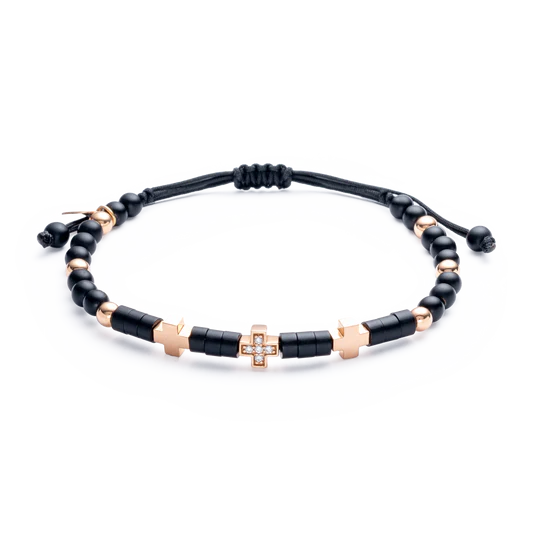 Colección Wolf Small Bracelets, Diamante 0.05 Ct, Onix, Macramé