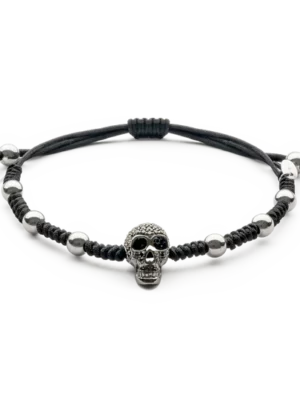 Colección Wolf Macramé Bracelets, Diamante Negro 0.71 Ct, Calaveras