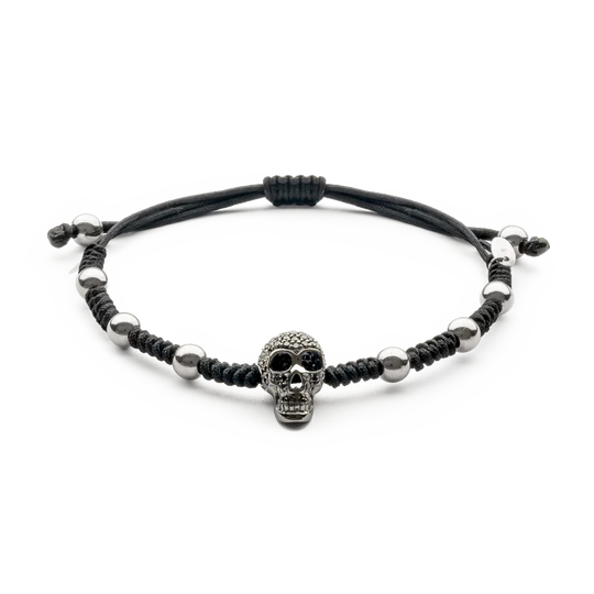 Colección Wolf Macramé Bracelets, Diamante Negro 0.71 Ct, Calaveras