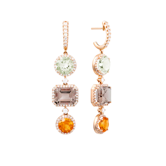 Colección Iconic, Diamante 1.29 Ct, Prasiolita, Citrino Y Cuarzo Fume, Colgantes