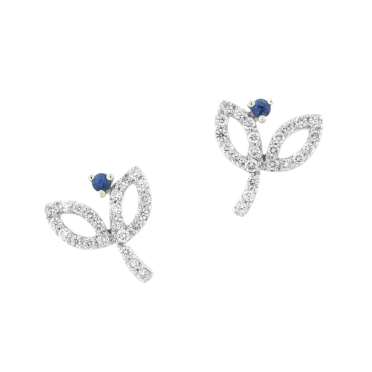 Colección Leaves And Crossed, Diamante 0.41 Ct, Zafiro, Aretes