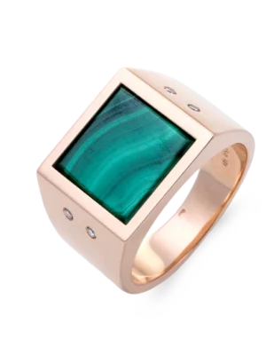 Colección Wolf Men Rings & Surf, Diamante 0.06 Ct, Malaquita, Sellos