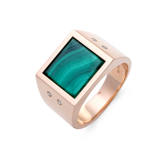 Colección Wolf Men Rings & Surf, Diamante 0.06 Ct, Malaquita, Sellos