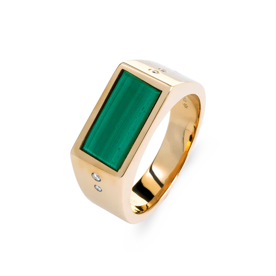 Colección Wolf Men Rings & Surf, Diamante 0.04 Ct, Malaquita, Sellos