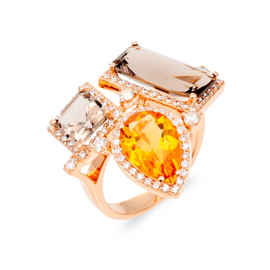 Colección Iconic, Diamante 0.66 Ct, Cuarzo Fume Y Citrino, Diseñador