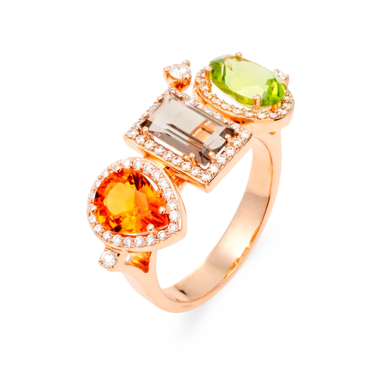 Colección Iconic, Diamante 0.42 Ct, Peridoto, Zafiro Y Cuarzo Fume, Diseñador